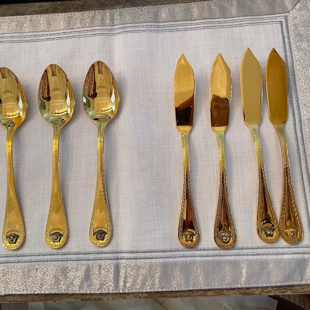 Versace Medusa Gold-plated 8 piece Place setting Spoon & Fish Knife